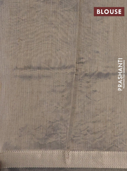 Semi tussar saree grey with kalamkari applique work and zari woven border