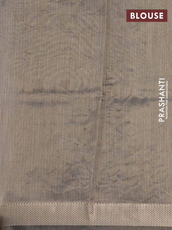 Semi tussar saree grey with kalamkari applique work and zari woven border