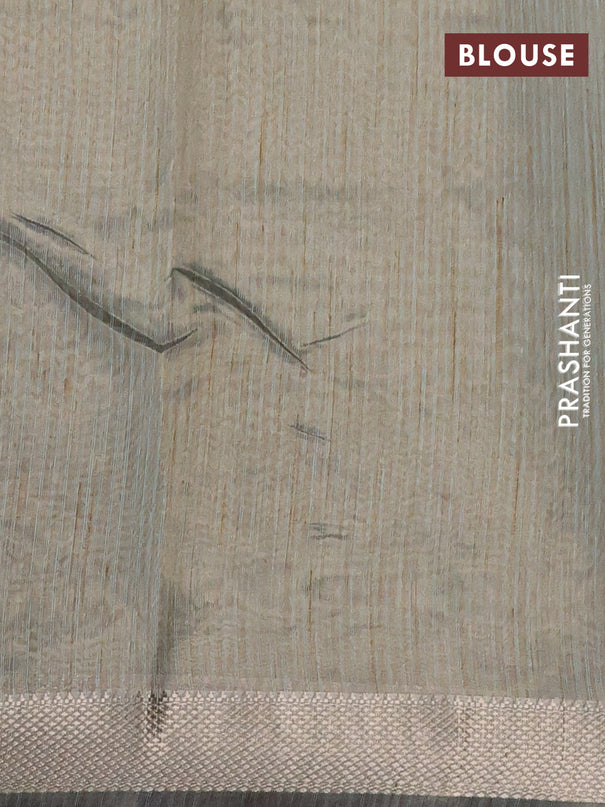 Semi tussar saree teal green shade with kalamkari applique work and zari woven border