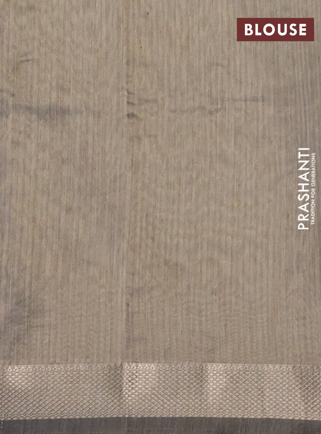 Semi tussar saree grey with kalamkari applique work and zari woven border