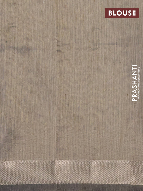 Semi tussar saree grey with kalamkari applique work and zari woven border