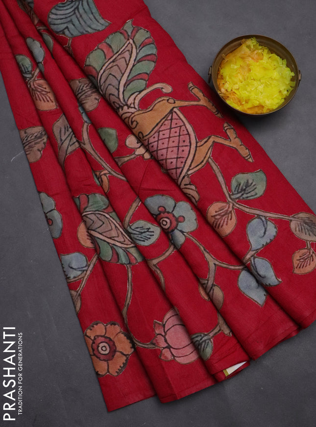 Semi tussar saree dark pink with kalamkari applique work