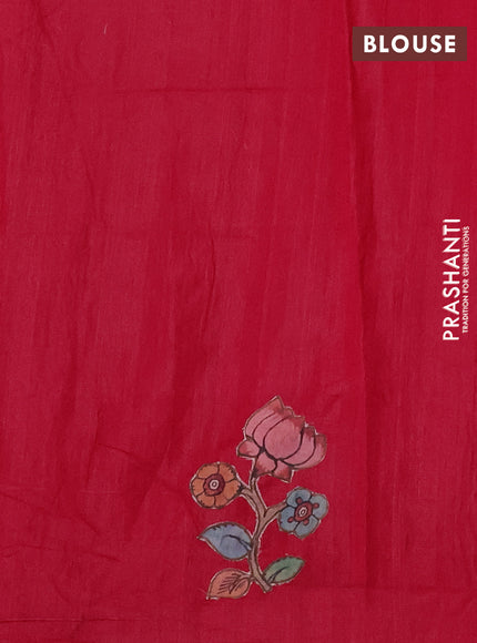 Semi tussar saree dark pink with kalamkari applique work