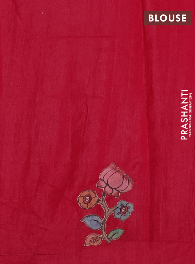 Semi tussar saree dark pink with kalamkari applique work