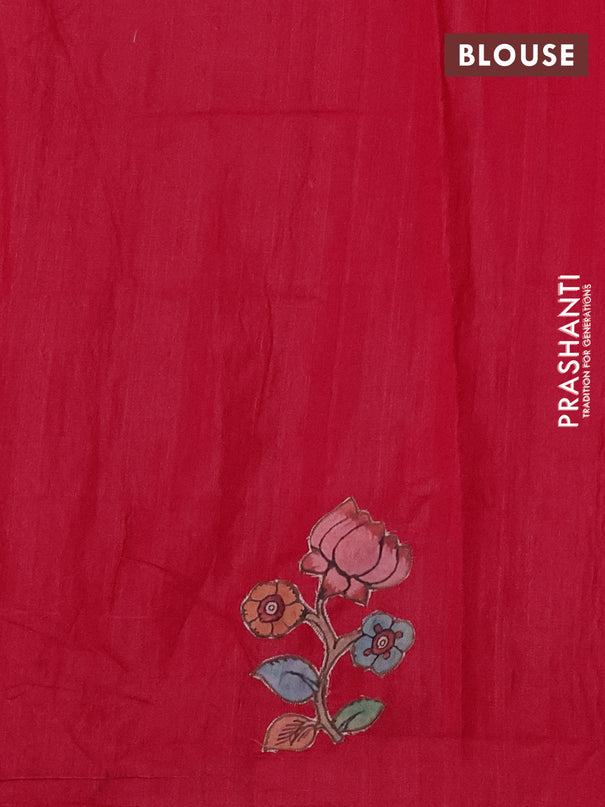 Semi tussar saree dark pink with kalamkari applique work