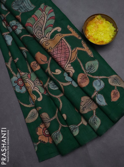 Semi tussar saree green with kalamkari applique work