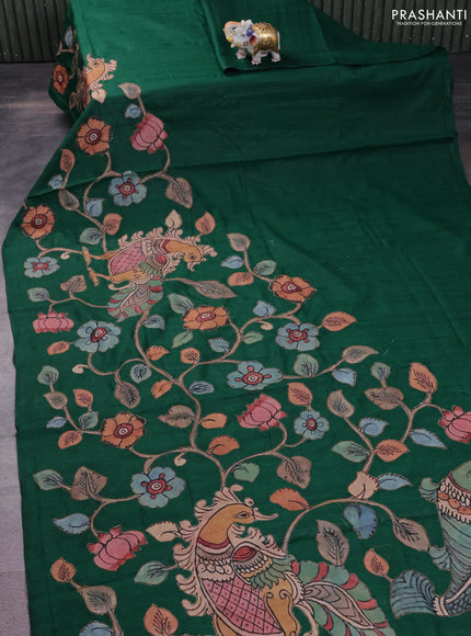 Semi tussar saree green with kalamkari applique work