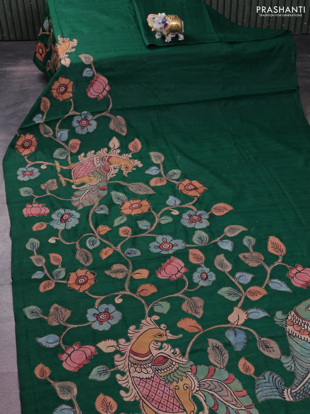 Semi tussar saree green with kalamkari applique work