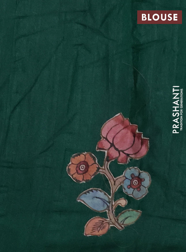 Semi tussar saree green with kalamkari applique work