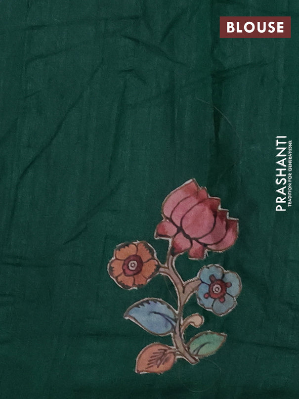 Semi tussar saree green with kalamkari applique work