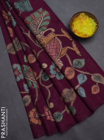 Semi tussar saree purple with kalamkari applique work