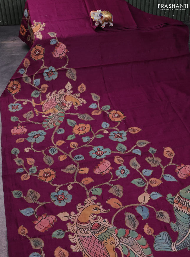 Semi tussar saree purple with kalamkari applique work