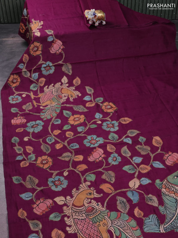Semi tussar saree purple with kalamkari applique work