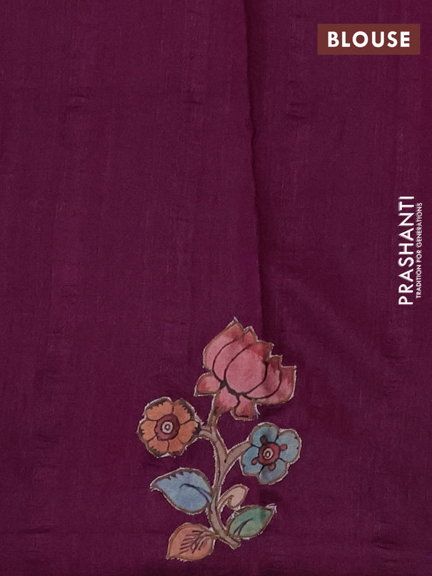 Semi tussar saree purple with kalamkari applique work
