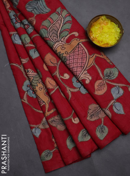 Semi tussar saree maroon with kalamkari applique work