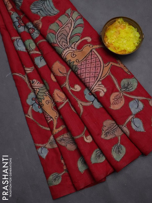 Semi tussar saree maroon with kalamkari applique work