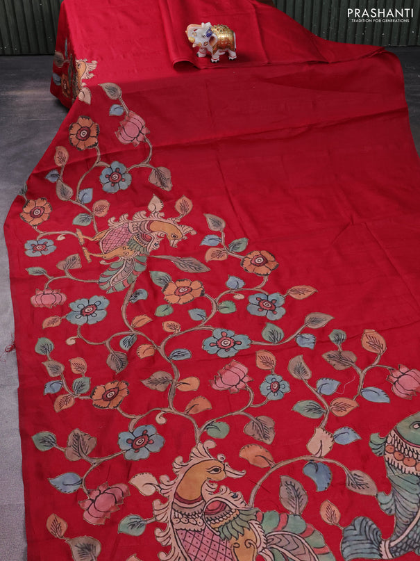 Semi tussar saree maroon with kalamkari applique work