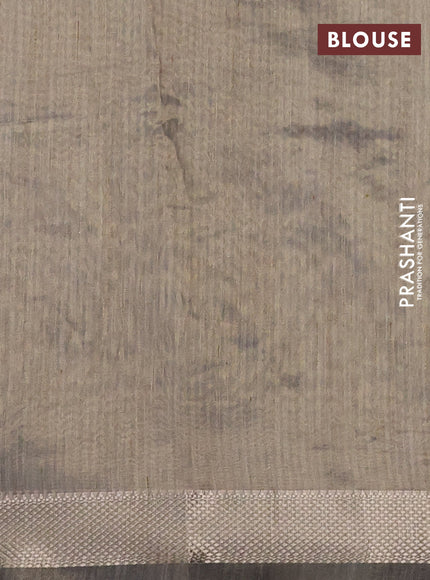 Semi tussar saree grey with kalamkari applique work and zari woven border