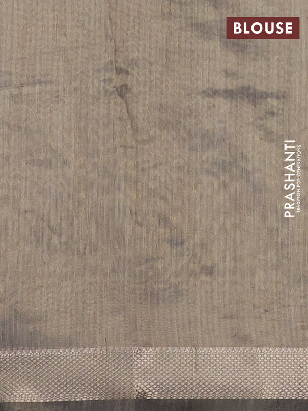 Semi tussar saree grey with kalamkari applique work and zari woven border