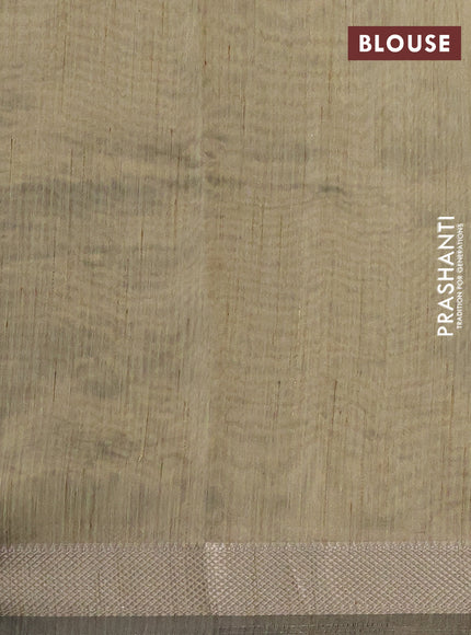 Semi tussar saree light green with kalamkari applique work and zari woven border