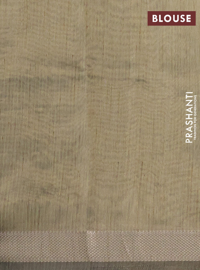 Semi tussar saree light green with kalamkari applique work and zari woven border