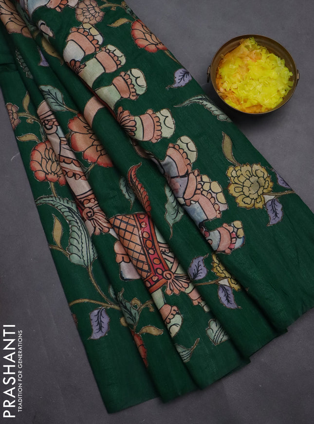 Semi tussar saree green with kalamkari applique work
