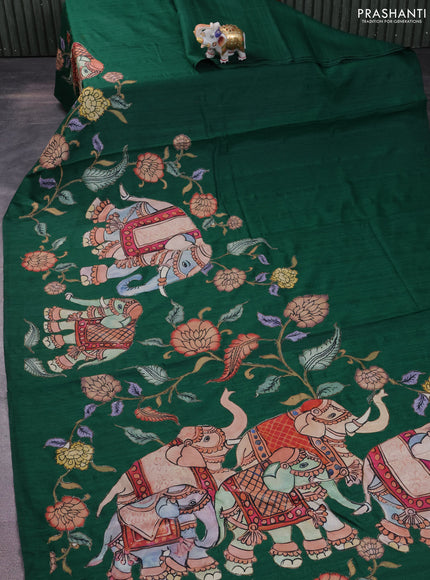 Semi tussar saree green with kalamkari applique work