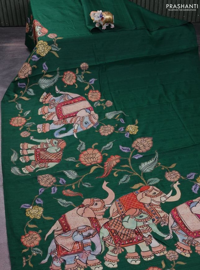 Semi tussar saree green with kalamkari applique work