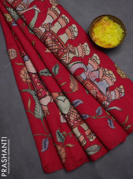 Semi tussar saree pink with kalamkari applique work