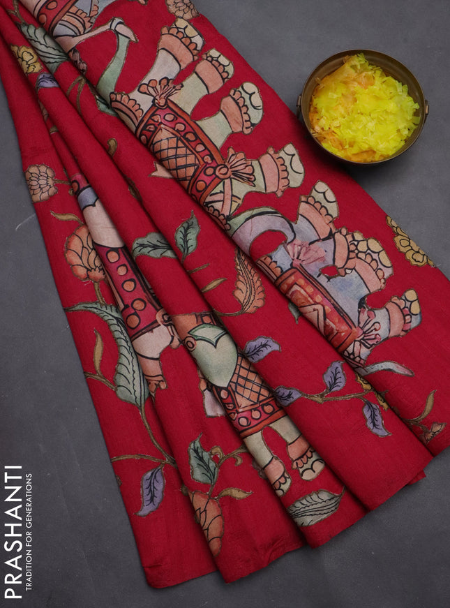 Semi tussar saree pink with kalamkari applique work