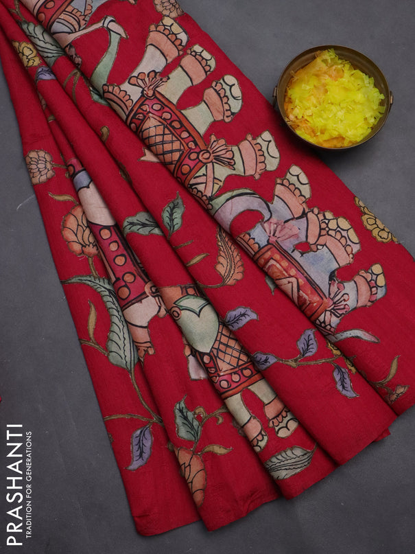 Semi tussar saree pink with kalamkari applique work