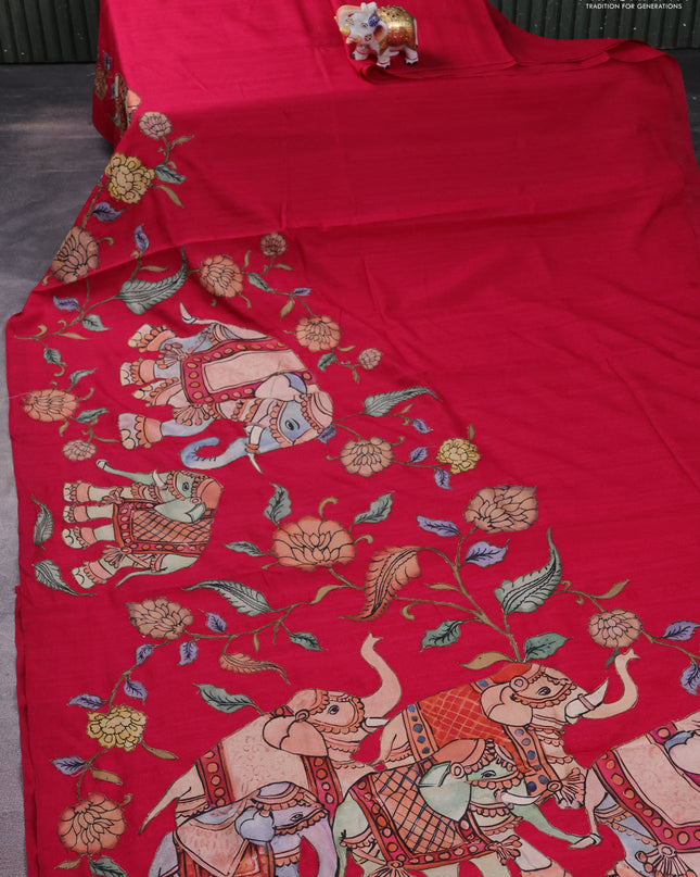 Semi tussar saree pink with kalamkari applique work