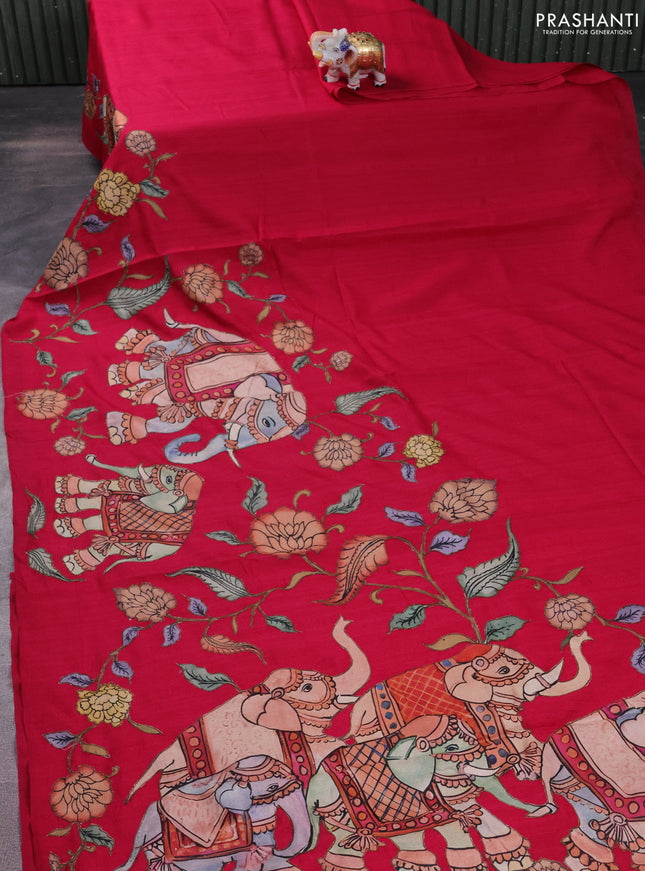 Semi tussar saree pink with kalamkari applique work