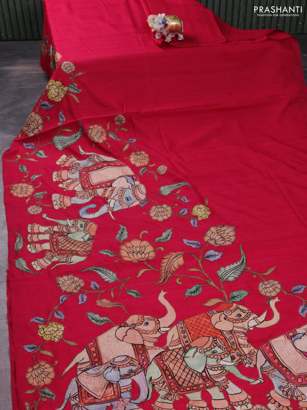 Semi tussar saree pink with kalamkari applique work