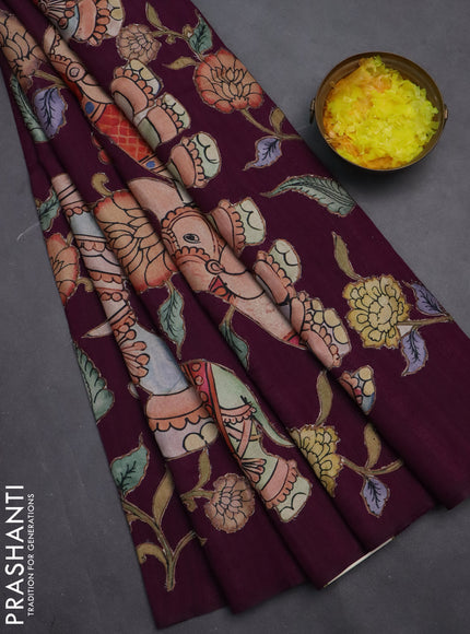 Semi tussar saree purple with kalamkari applique work