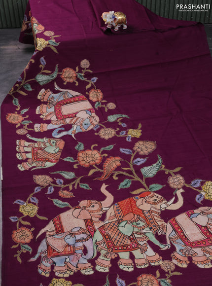 Semi tussar saree purple with kalamkari applique work