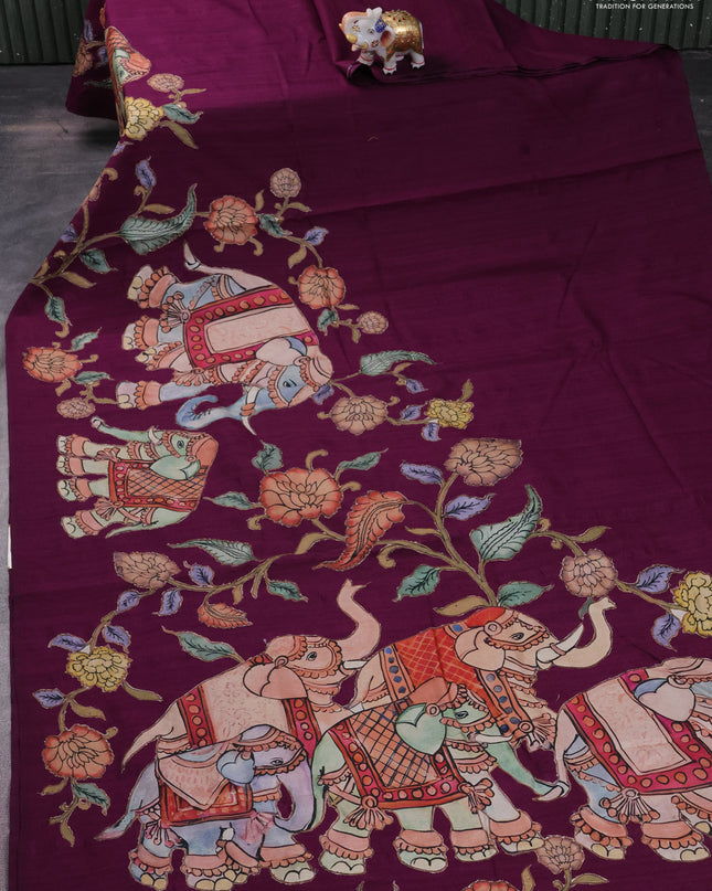 Semi tussar saree purple with kalamkari applique work