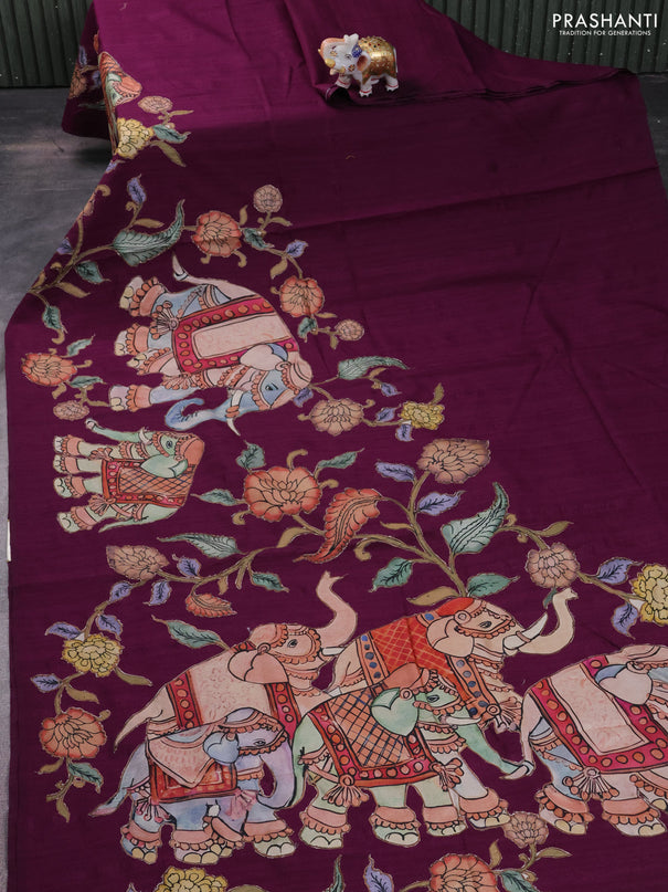 Semi tussar saree purple with kalamkari applique work