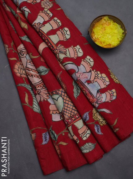 Semi tussar saree maroon with kalamkari applique work
