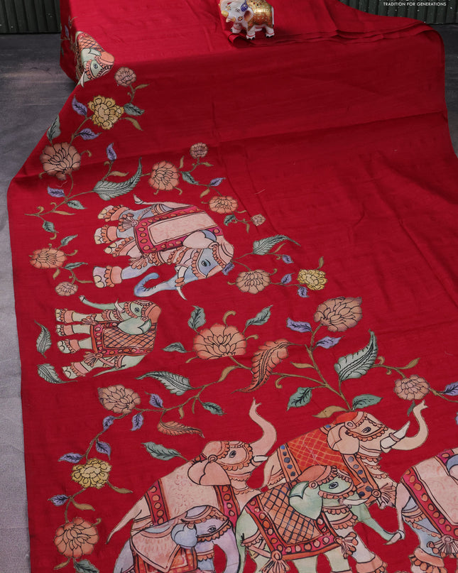 Semi tussar saree maroon with kalamkari applique work