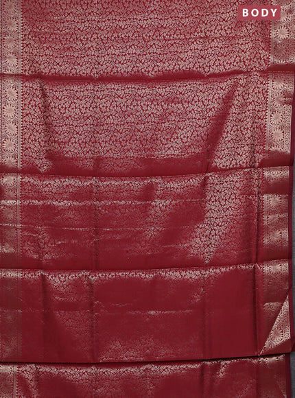 Semi soft silk saree maroon with allover zari woven brocade weaves -Without blouse