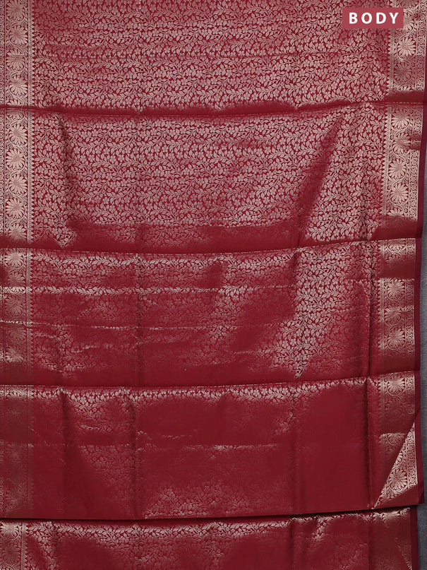 Semi soft silk saree maroon with allover zari woven brocade weaves -Without blouse