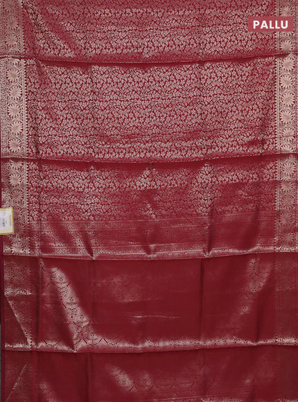 Semi soft silk saree maroon with allover zari woven brocade weaves -Without blouse