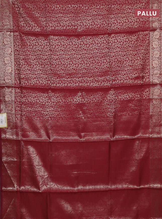 Semi soft silk saree maroon with allover zari woven brocade weaves -Without blouse