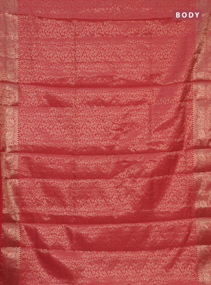 Semi soft silk saree peach pink with allover zari woven brocade weaves -Without blouse