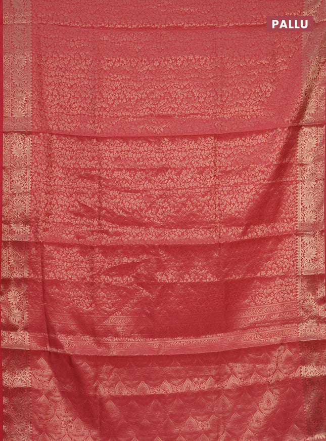 Semi soft silk saree peach pink with allover zari woven brocade weaves -Without blouse