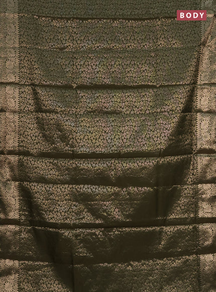 Semi soft silk saree sap green with allover zari woven brocade weaves -Without blouse