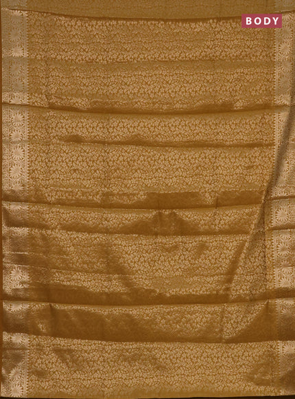 Semi soft silk saree mustard yellow with allover zari woven brocade weaves -Without blouse