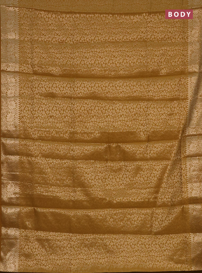 Semi soft silk saree mustard yellow with allover zari woven brocade weaves -Without blouse