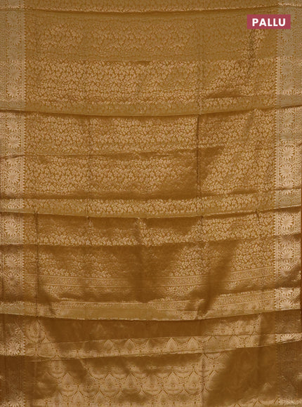 Semi soft silk saree mustard yellow with allover zari woven brocade weaves -Without blouse